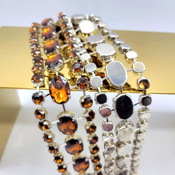 Vintage Jeweled Belt / Silvertone & Burnt Orange - Picture 2 of 3